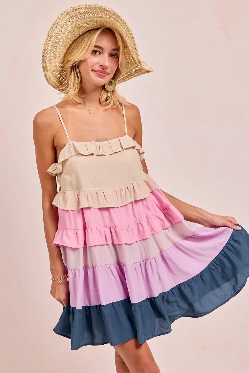 BiBi Color Blocked Tiered Dress OutfitFlow