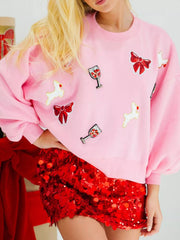 Halloween Sequin Round Neck Long Sleeve Sweatshirt OutfitFlow