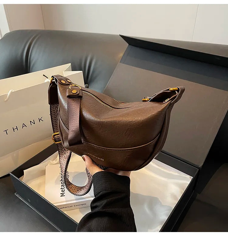 Leather Shoulder Bag with Woven Strap Coffee onesize OutfitFlow