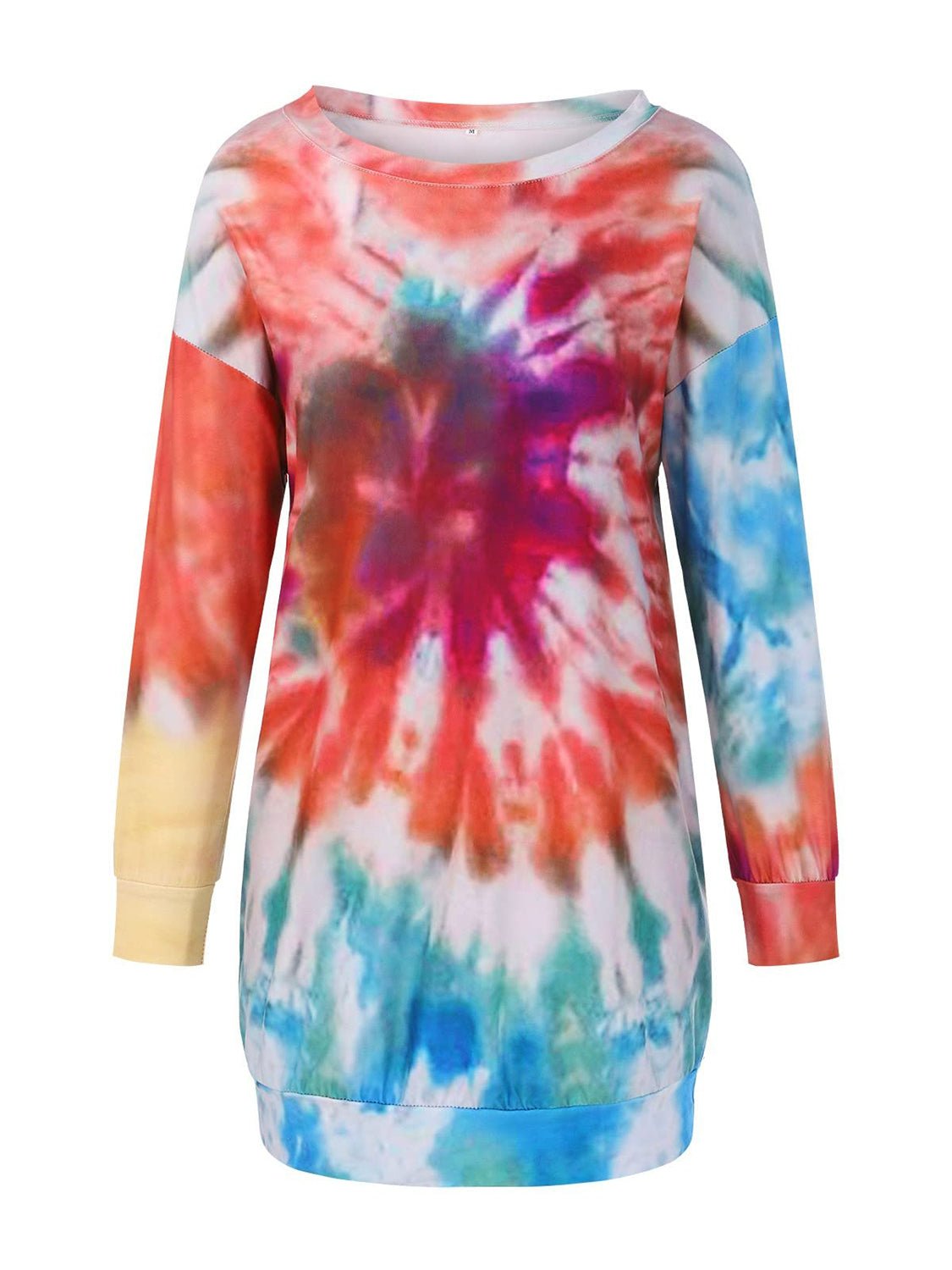 Outfit Flow - Full Size Tie-Dye Round Neck Long Sleeve Dress