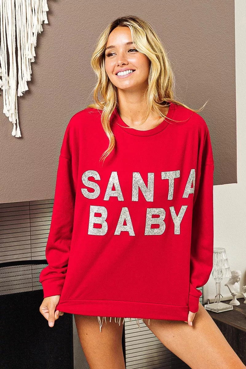 BiBi Santa Baby Lettering Christmas Sweatshirt OutfitFlow
