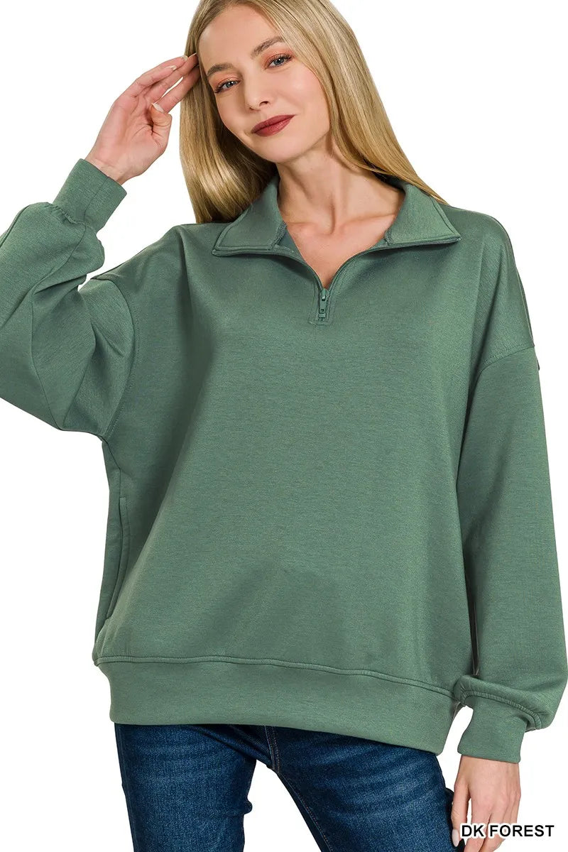 Zenana Scuba Quarter-Zip Sweatshirt Trendsi