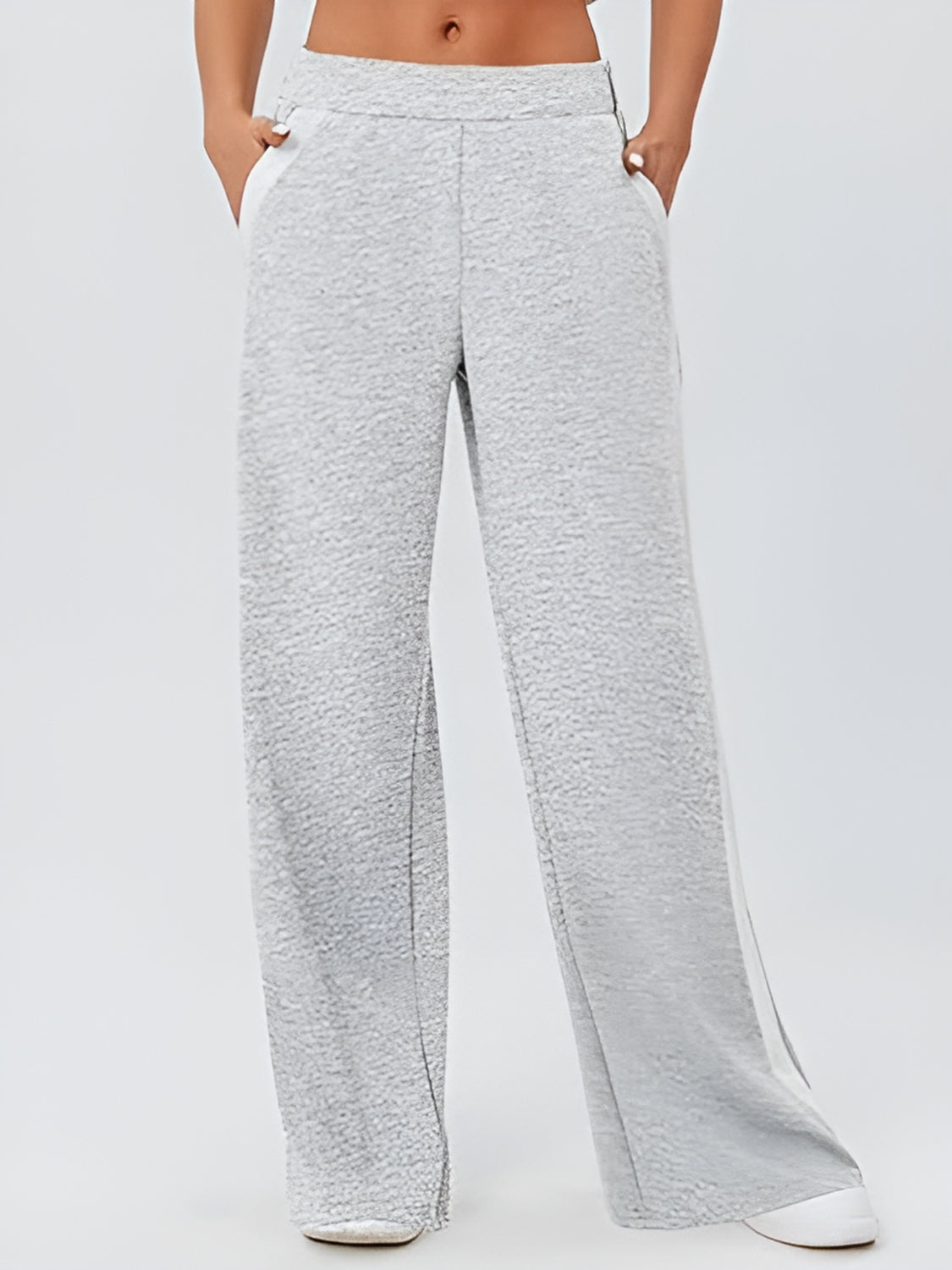 Side Striped Wide Leg Pants Light Gray OutfitFlow