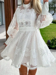Lace Lantern Sleeve Mini Dress OutfitFlow