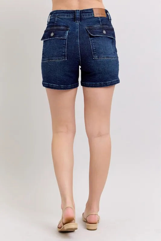 Judy Blue Full Size High Waist Back Flap Pocket Denim Shorts Plus Size OutfitFlow