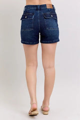 Judy Blue Full Size High Waist Back Flap Pocket Denim Shorts Plus Size OutfitFlow