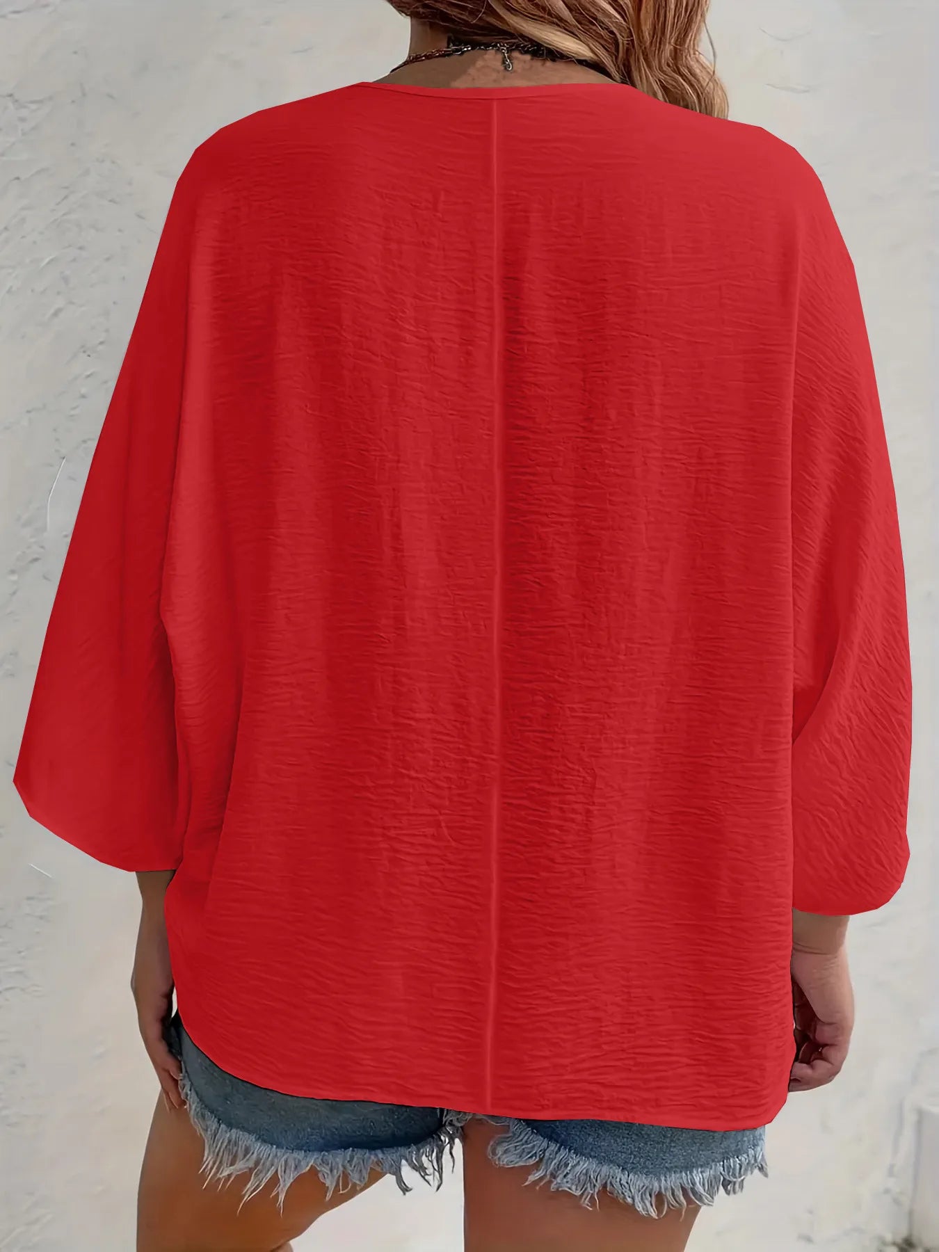Full Size Casual V-Neck Button Down Relaxed Fit Blouse Plus Size OutfitFlow