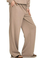 Zenana Scuba Crewneck Sweatshirt and Pants Set Trendsi