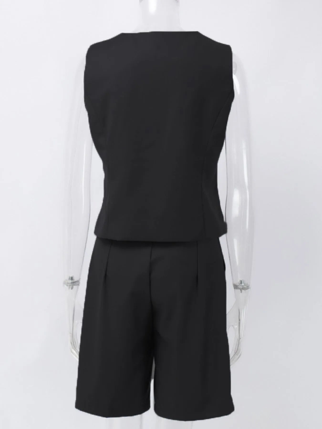 V-Neck Vest and Pants Two-Piece Blazer Set OutfitFlow