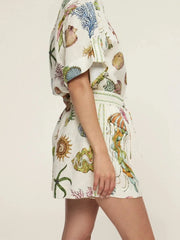 Printed Button Up Shirt and Shorts Set OutfitFlow