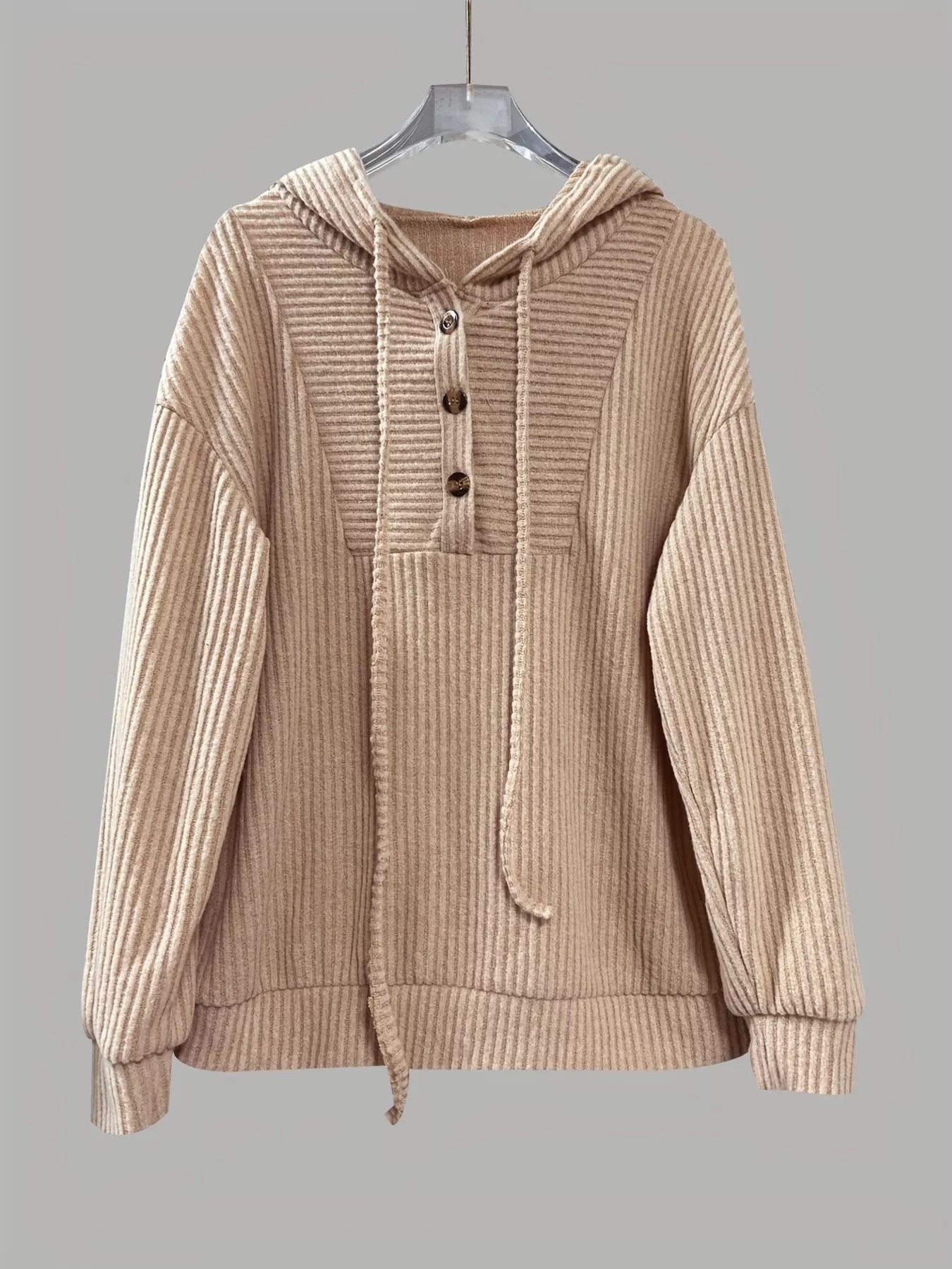 Button-Front Drawstring Hoodie OutfitFlow