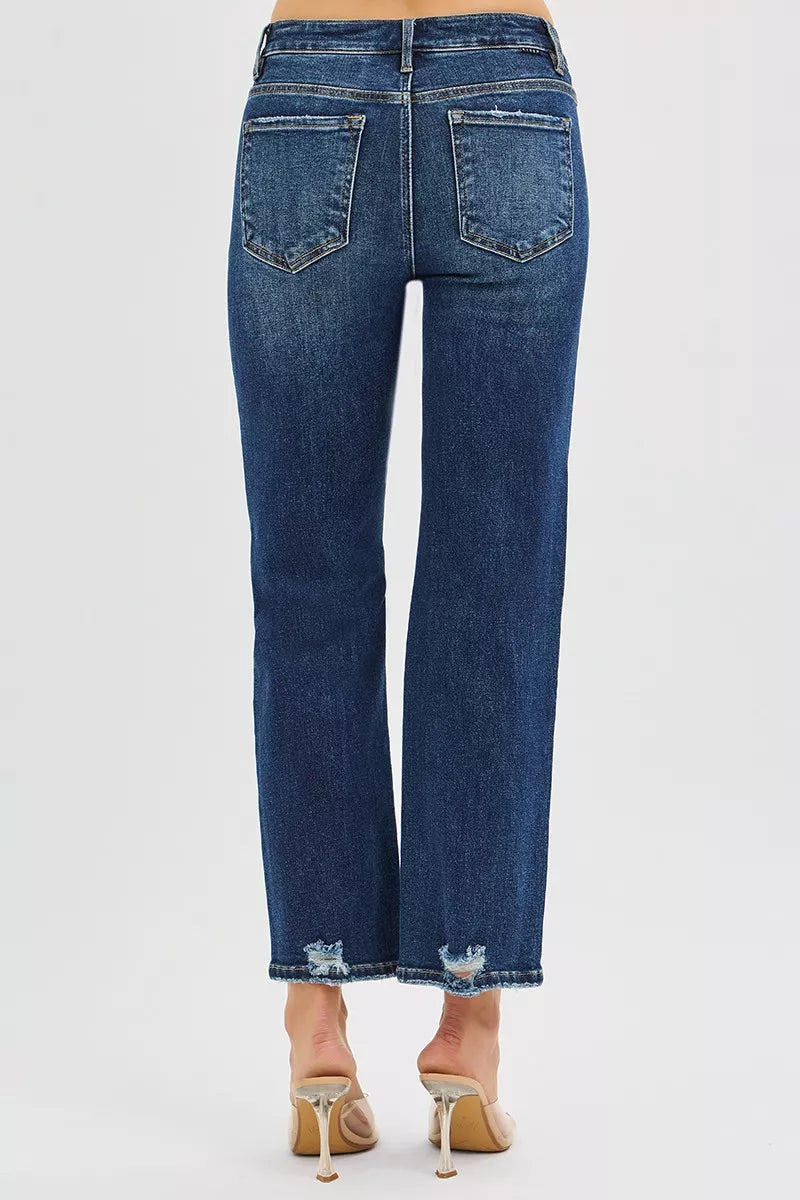 RISEN High Rise Crop Slim Straight Jenas with Hidden Knee Patch OutfitFlow