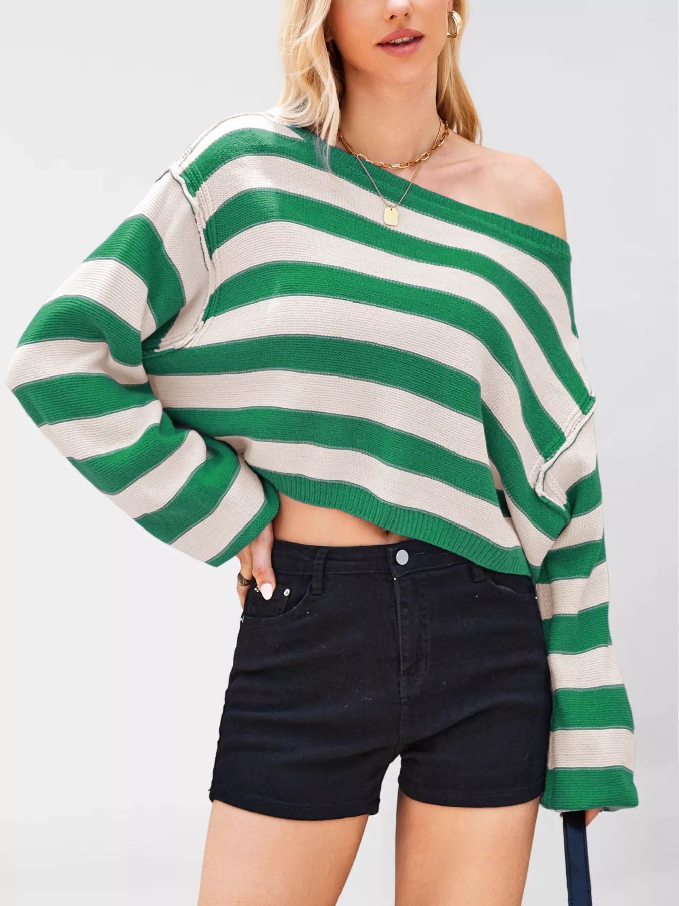 Striped Dropped Shoulder Sweater OutfitFlow