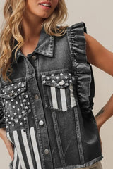 BiBi American Flag Washed Denim Jacket OutfitFlow