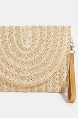 Fame Two Tone Woven Paper Envelope Clutch Bag OutfitFlow
