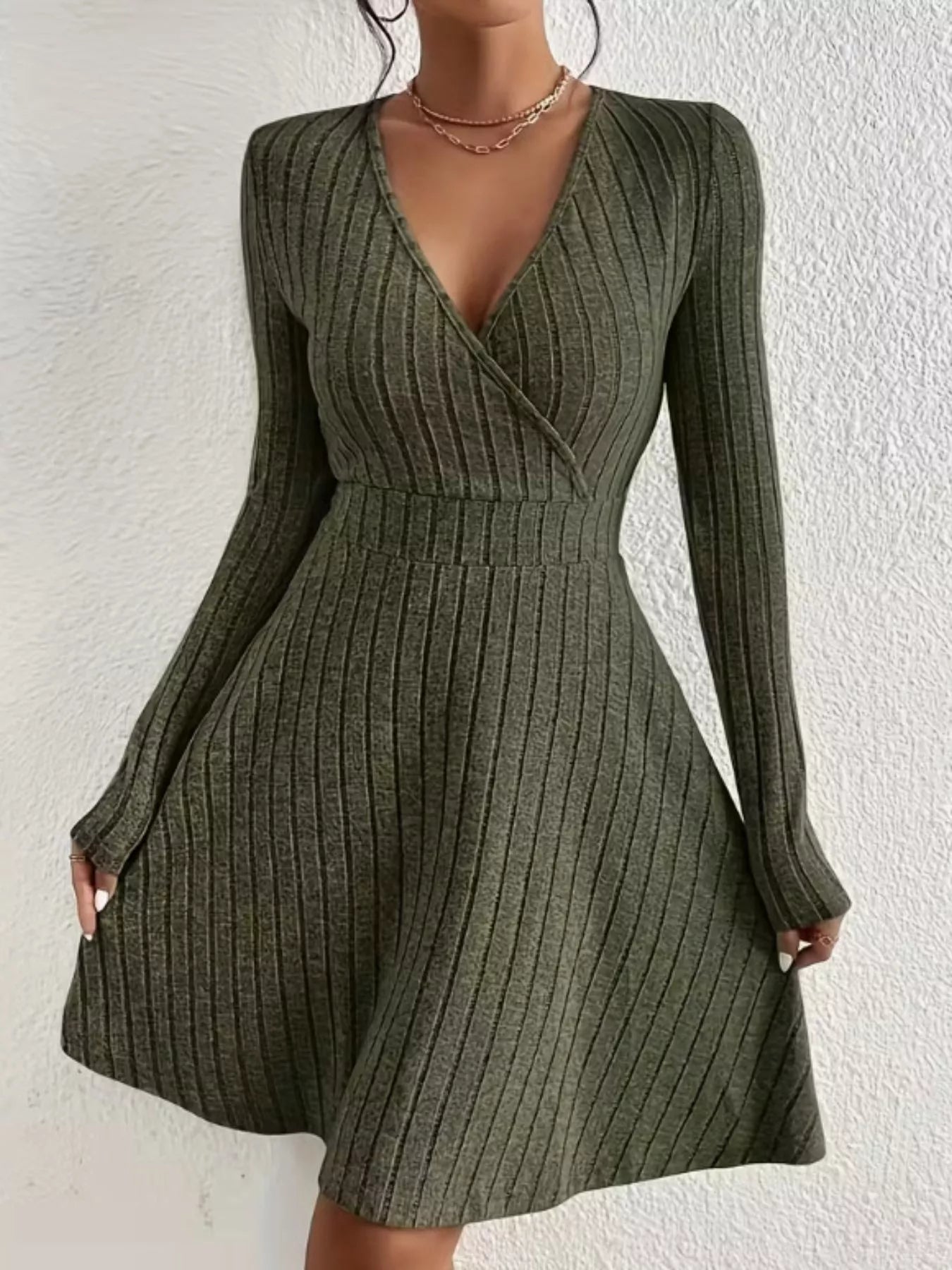 Ribbed Knit Wrap Mini Dress OutfitFlow