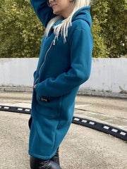 Full Size Asymmetrical Zip-Up Hooded Fleece Outerwear Plus Size Trendsi