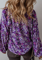 Outfit Flow - Floral Tie Neck Balloon Sleeve Blouse