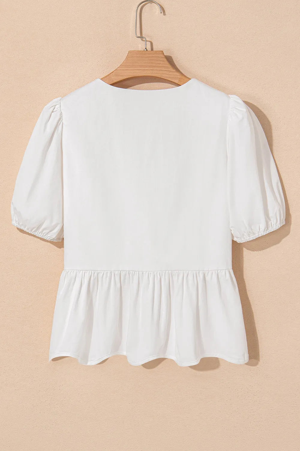 Bow Knot Decor Square Neck Puff Sleeve Peplum Top OutfitFlow
