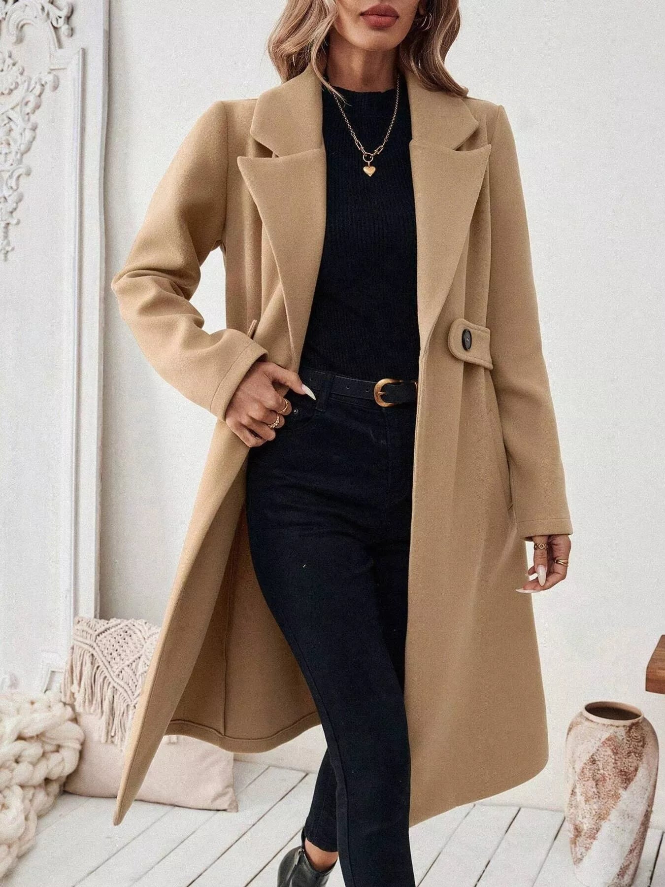 One Button Wool Blend Overcoat OutfitFlow