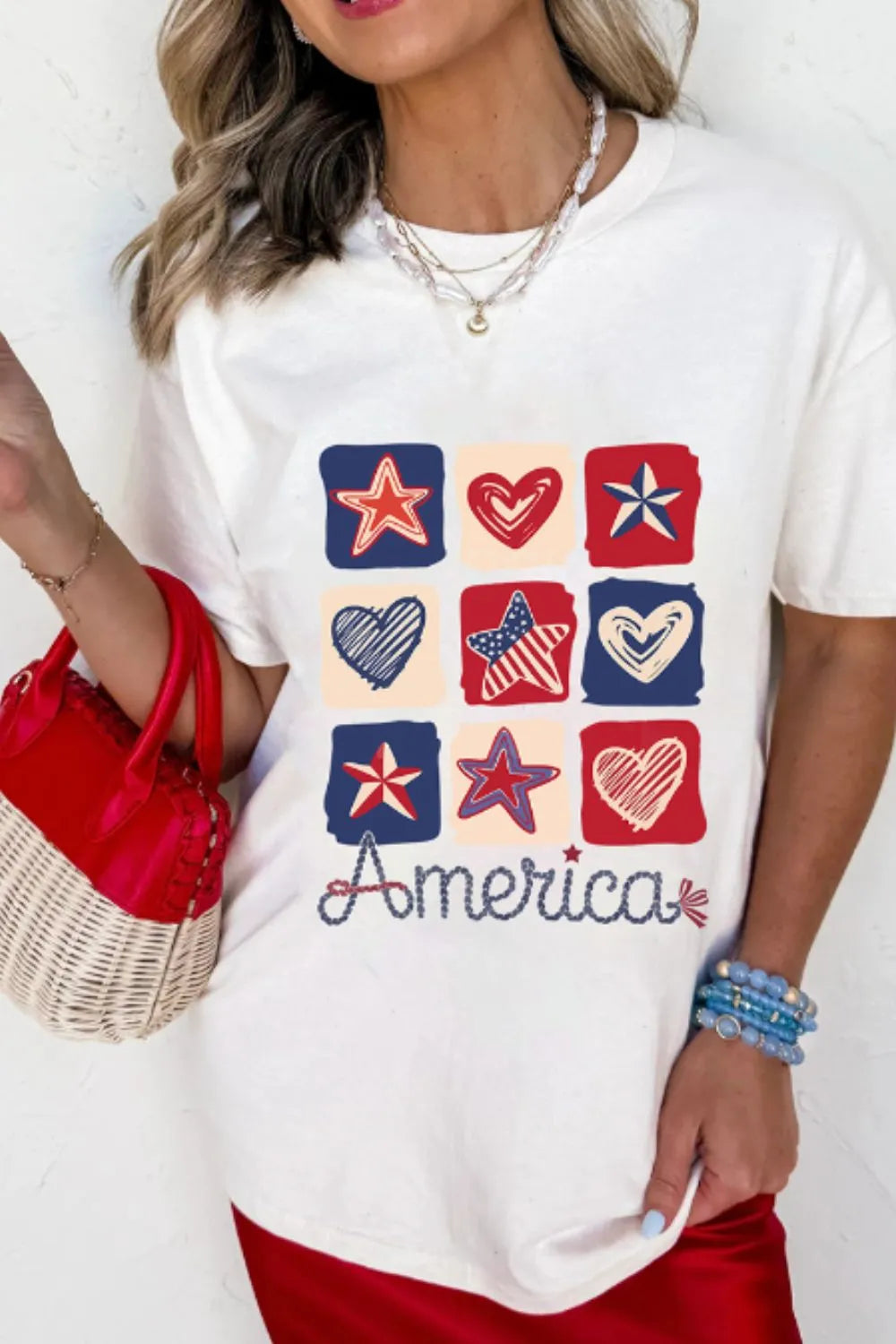 American Heart Star Checkered Graphic Tee OutfitFlow