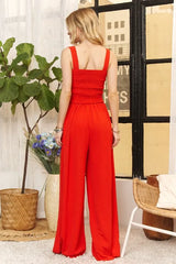 ADORA Full Size Smocking Top Wide Leg Jumpsuit Plus Size OutfitFlow