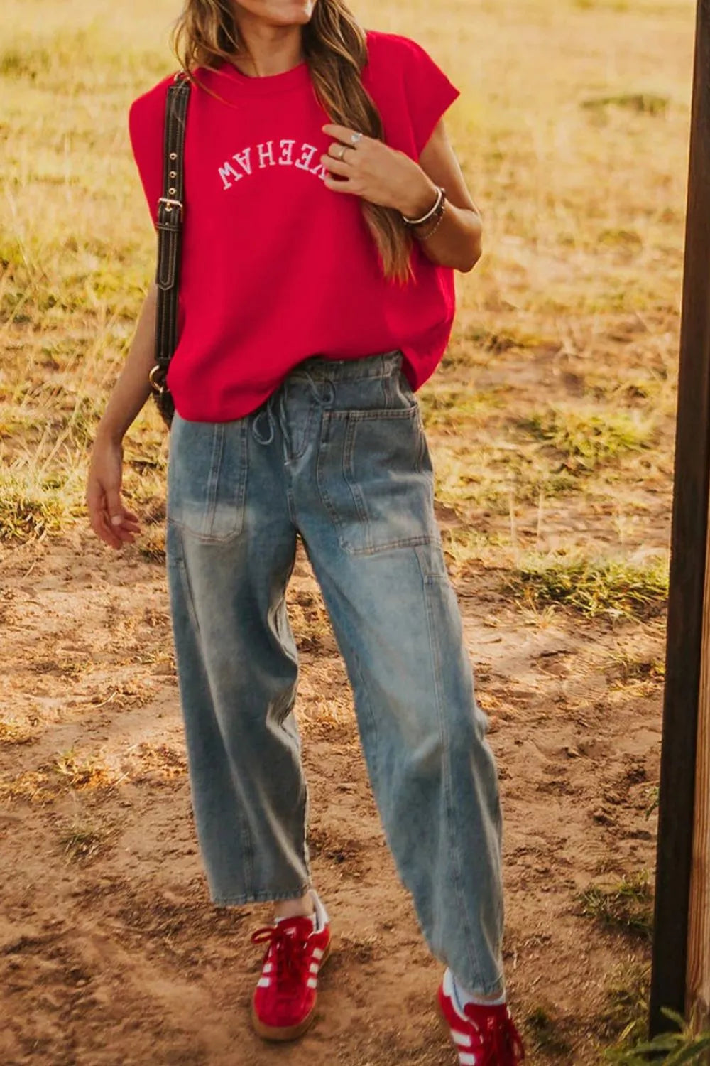 Letter Embroidered Sleeveless Knit Sweater Vest OutfitFlow