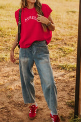 Letter Embroidered Sleeveless Knit Sweater Vest OutfitFlow