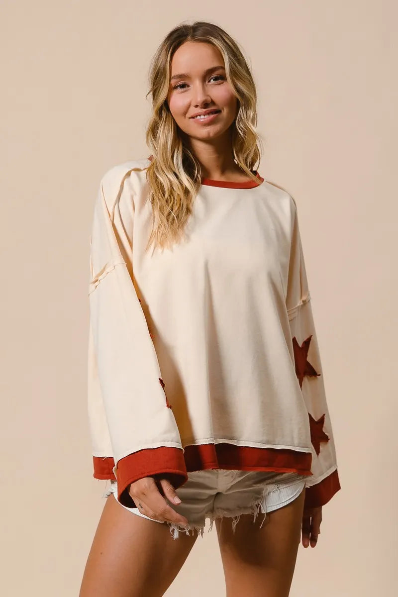 BiBi French Terry Top With Patch Detail Sweatshirt Trendsi