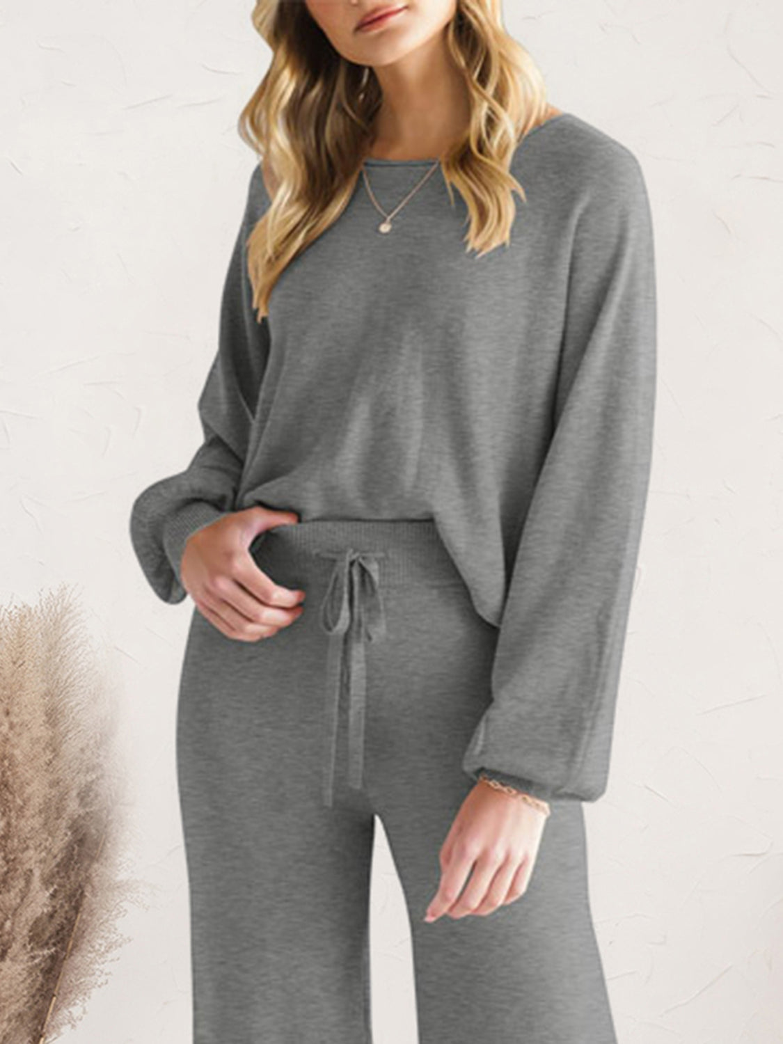 Outfit Flow - Long Sleeve Lounge Top and Drawstring Pants Set