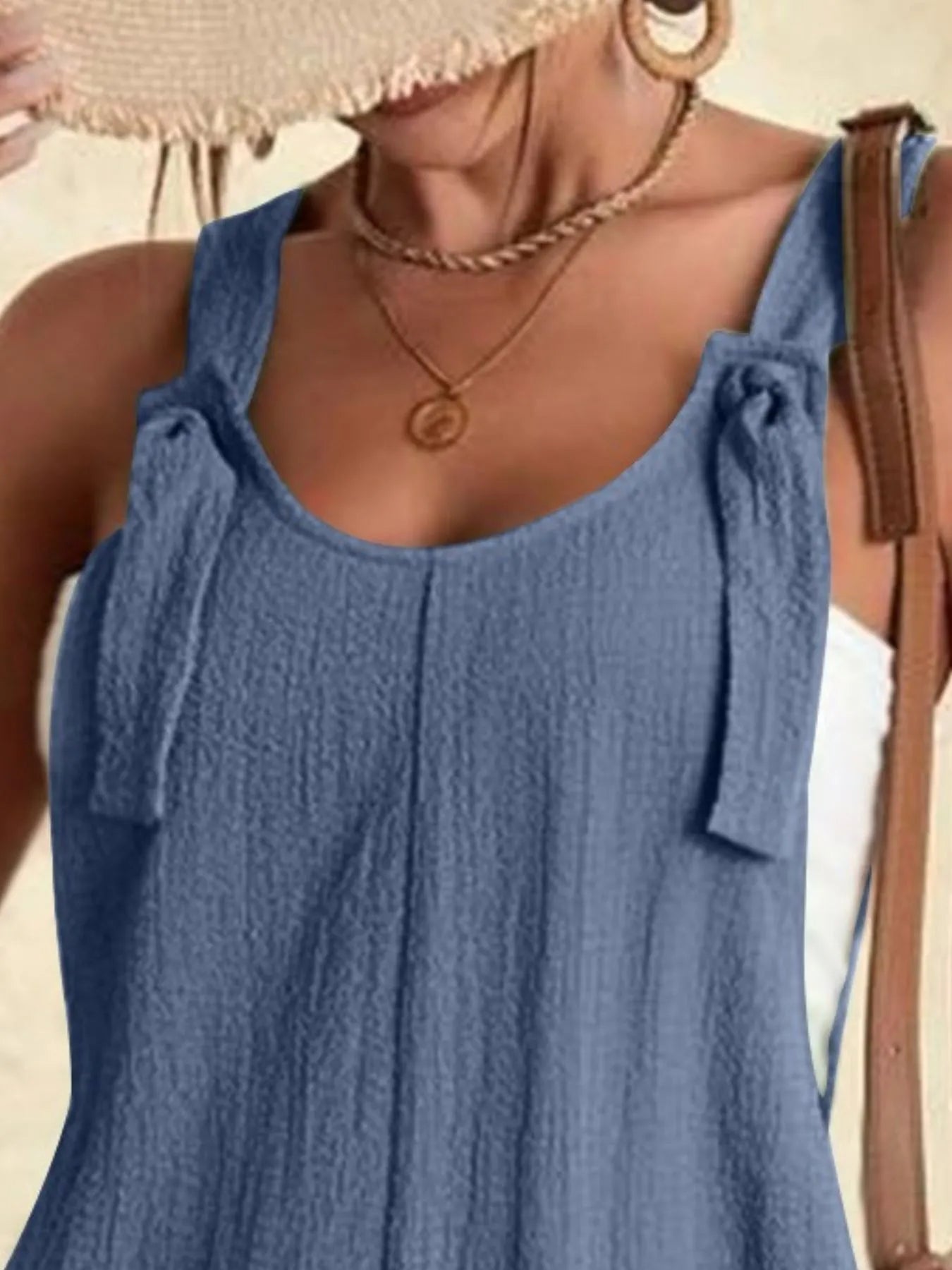 Full Size Knot Strap Romper with Pockets Plus Size OutfitFlow