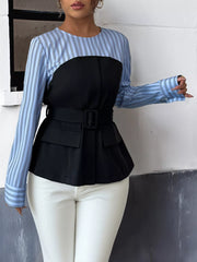 Striped Long Sleeve Blouse with Bow Tie OutfitFlow