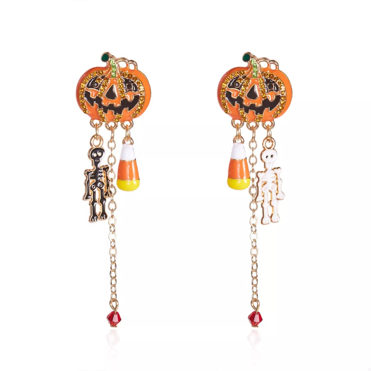 Halloween Pumpkin Drop Chain Earrings OutfitFlow