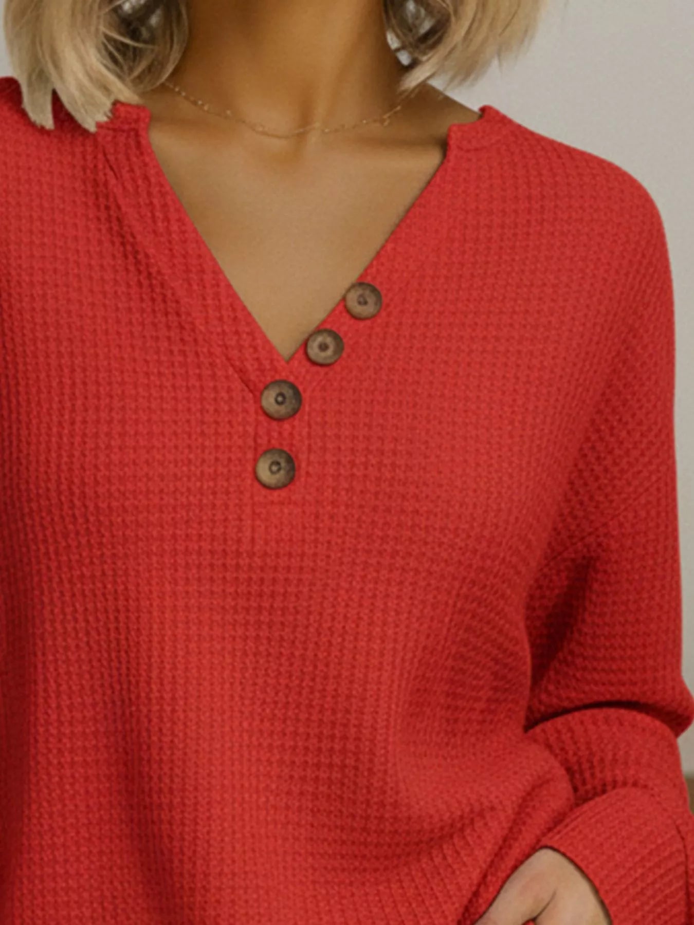 Full Size Casual Waffle Knit Long Sleeve T-Shirt Plus Size OutfitFlow