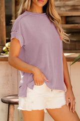 Casual Ribbed Short Sleeve Round Neck T-Shirt OutfitFlow
