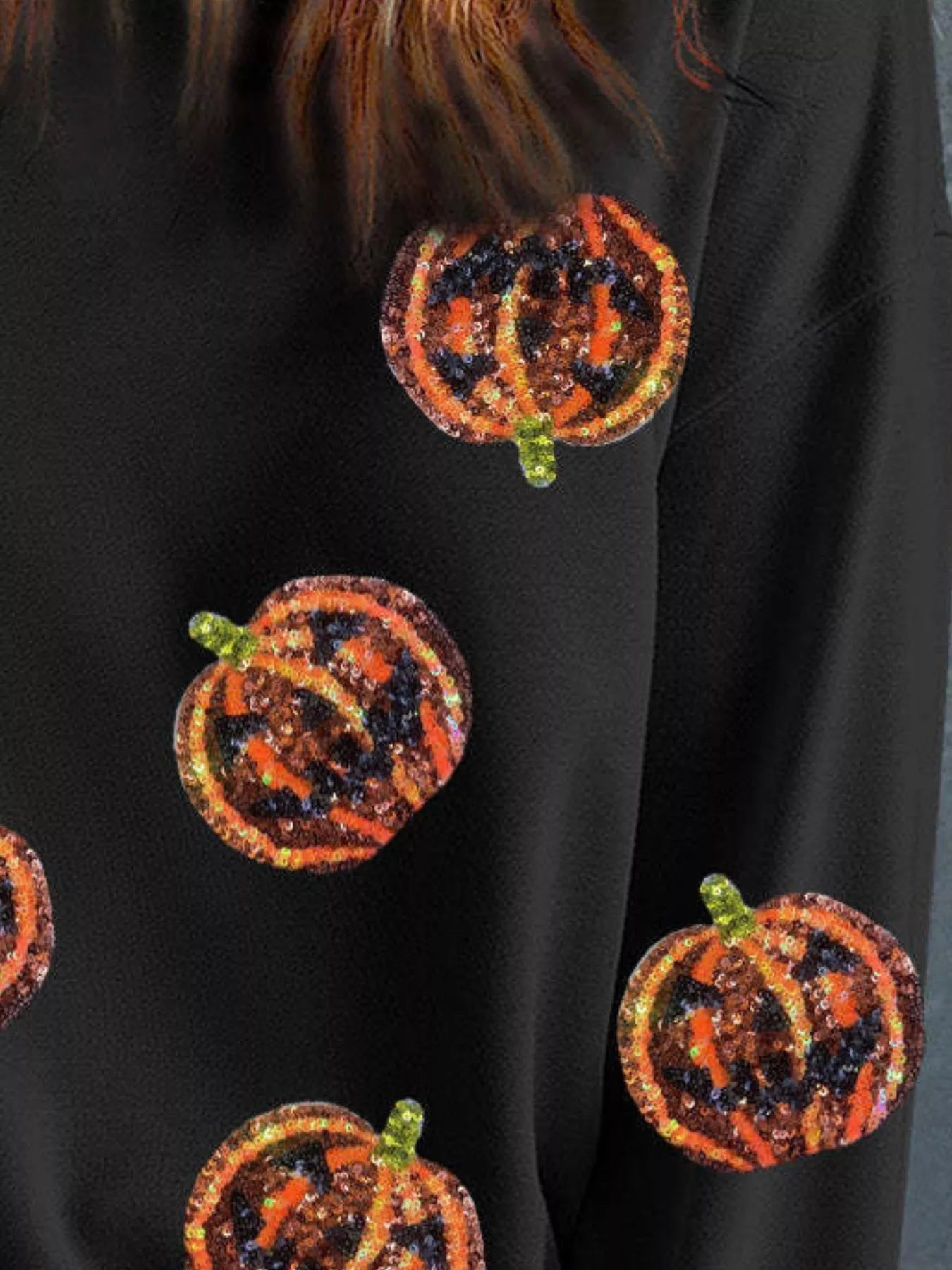 Halloween Sequin Round Neck Long Sleeve Sweatshirt OutfitFlow