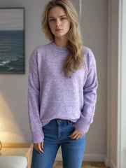 Outfit Flow - Round Neck Drop Shoulder Long Sleeve Sweater