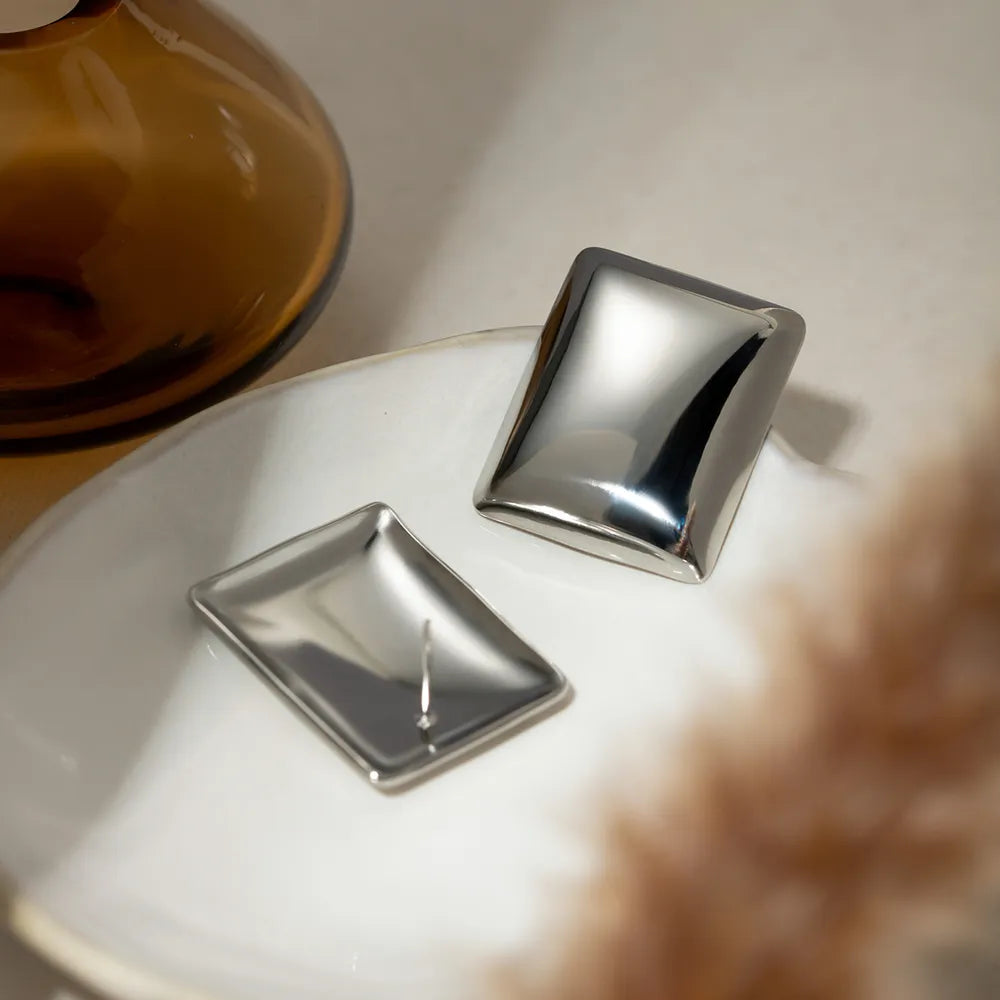 Stainless Steel Rectangular Stud Earrings OutfitFlow