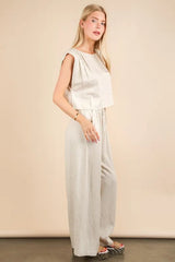 VERY J Solid Woven Top & Pants Set OutfitFlow