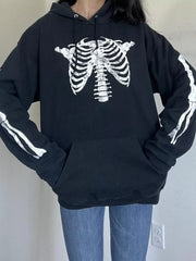 Drawstring Skeleton Long Sleeve Hoodie OutfitFlow