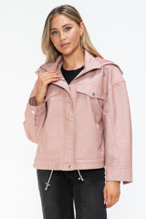 Outfit Flow - How Dare U Drawstring Hem PU Leather Zip Up Jacket