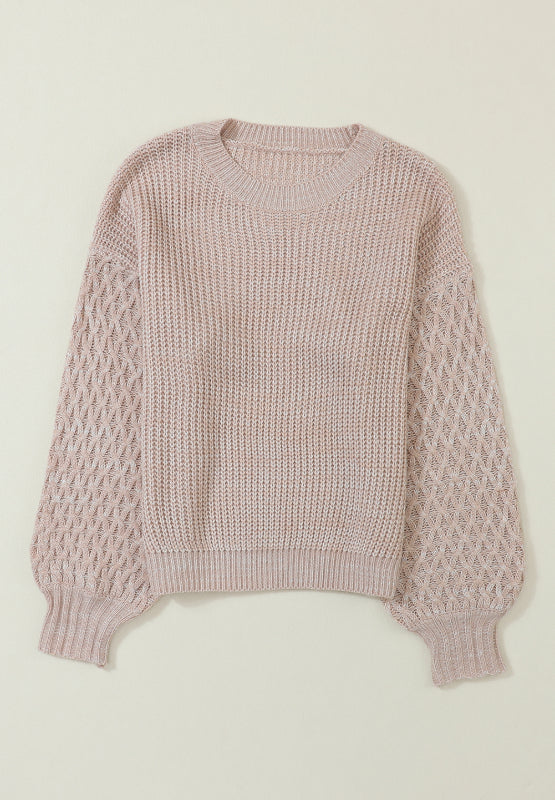 Outfit Flow - Cable-Knit Round Neck Dropped Shoulder Sweater