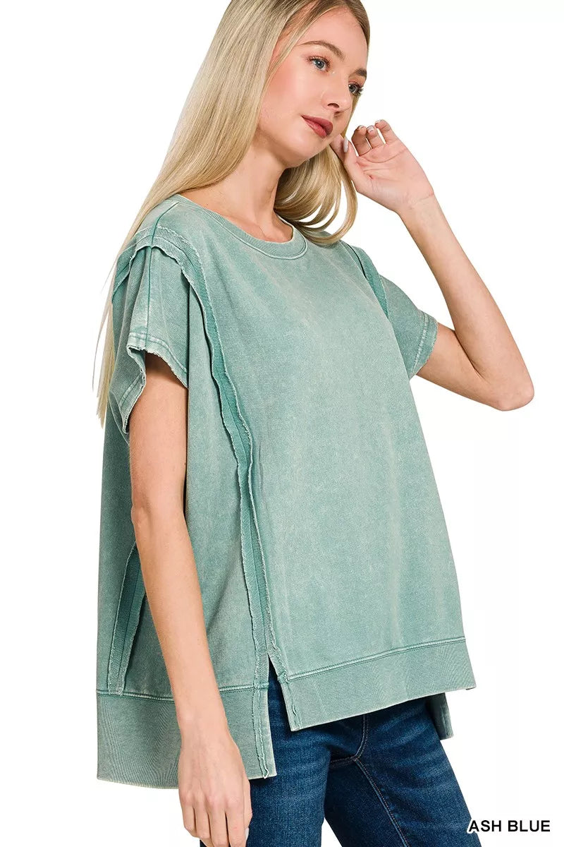 Zenana French Terry Acid Washed Hi-low Top OutfitFlow