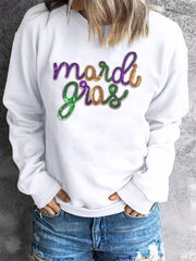 MARDI GRAS Sequin Long Sleeve Sweatshirt OutfitFlow