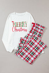 Outfit Flow - MERRY CHRISTMAS Round Neck Top and Plaid Pants Set