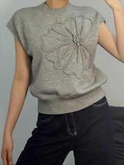 Flower Mock Neck Sweater Vest OutfitFlow