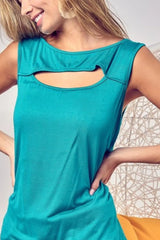 BiBi Rayon Span Knit With Cut Out Front Sleeveless Top OutfitFlow