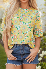 Floral Print Round Neck Oversized T-Shirt OutfitFlow
