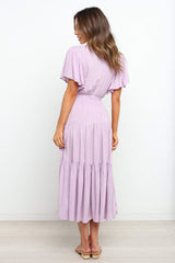 Tied Back Tiered Short Sleeve Midi Dress OutfitFlow