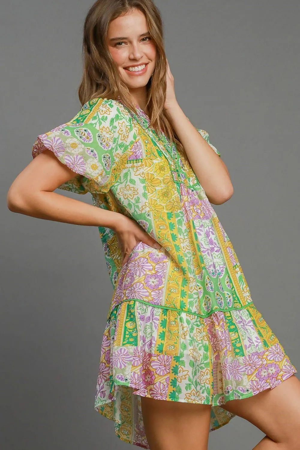 Umgee Full Size Smocked Floral Puff Sleeve Mini Dress Plus Size OutfitFlow